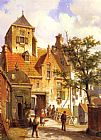 Scene Canvas Paintings - A Street Scene in Haarlem